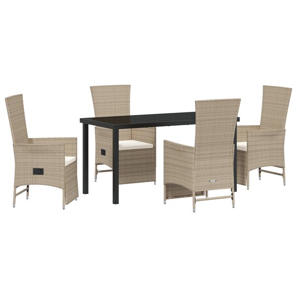 vidaXL Ensemble de salle à manger de jardin 5 pièces avec coussins Beige Rattan Poly