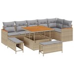 Ensemble de canapé de jardin 9 pièces vidaXL avec coussins Beige Poly Rotin Acacia
