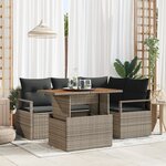 vidaXL Ensemble Canapé Jardin 5 Pièces avec Coussins - Rattan Poly Gris