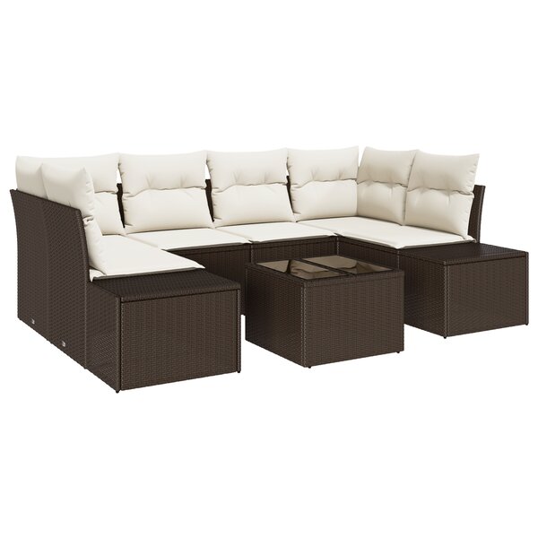 vidaXL Ensemble de Canapés de Jardin de 7 Pièces avec Coussins Marron en Poly Rattan