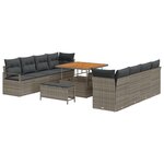 Canapé de jardin de 11 pièces avec coussins gris en poly rotin