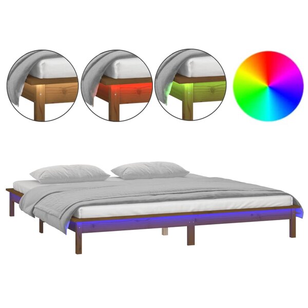 vidaXL Cadre de lit à LED sans matelas 140x190 cm bois massif