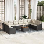 vidaXL Ensemble de Canapé de Jardin 11 Pièces avec Coussins Noir Poly Rattan Acacia