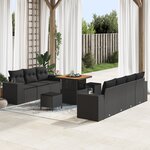 Ensemble de 10 Pièces de Canapé de Jardin avec Coussins Noir Rattan Poly Acacia