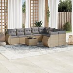 vidaXL Salon de jardin avec coussins 10 Pièces beige résine tressée