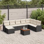 Ensemble de canapé de jardin 9 pièces avec coussins  Noir  Poly Rattan  Acacia