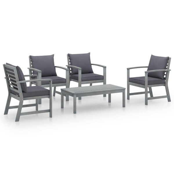 Salon de jardin meuble d'extérieur ensemble de mobilier 5 pièces avec coussin bois d'acacia solide gris 02_0016292