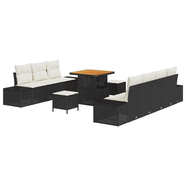 Ensemble de Canapés de Jardin de 10 pièces avec Coussins en Noir Rattan Poly Acacia