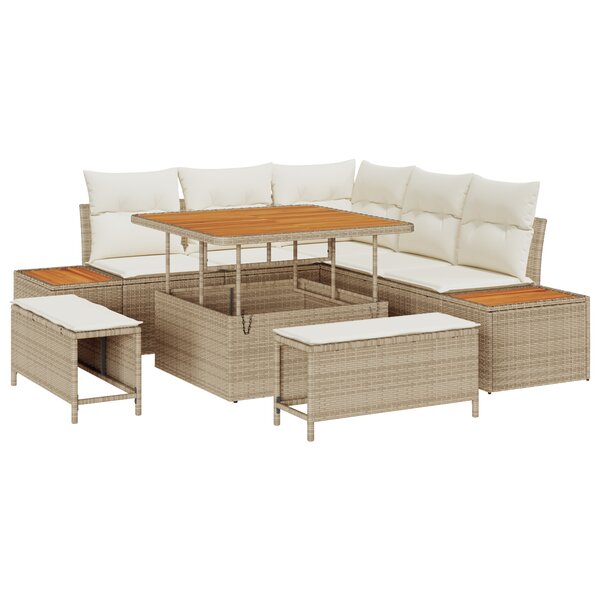 Ensemble de Canapés de Jardin de 8 Pièces vidaXL avec Coussins Beige Poly Rattan Acacia