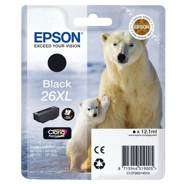 Cartouche epson noire 26xl haute capacité pour imprimante jet d'encre