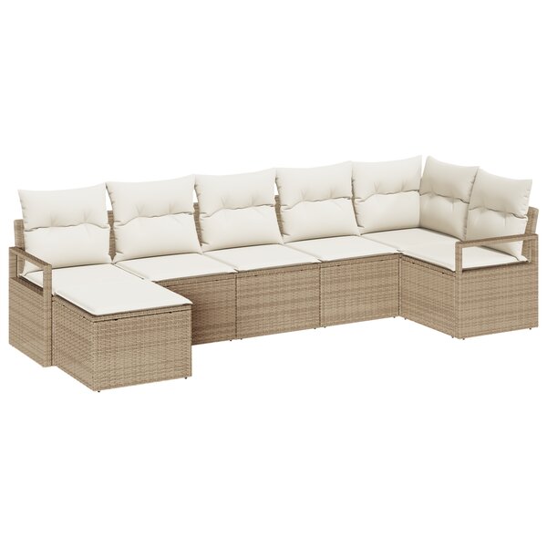 Ensemble de Canapé de Jardin 7 Pièces avec Coussins Beige en Rattan Poly