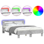 vidaXL Cadre de lit avec LED sans matelas gris béton 135x190 cm
