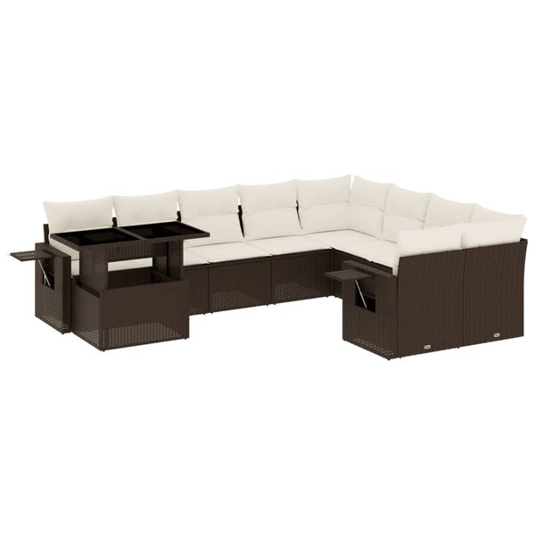 vidaXL Salon de jardin 10 Pièces avec coussins marron résine tressée