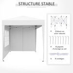 Tonnelle de jardin tente pliante barnum pop-up 2 x 2 m 4 parois latérales amovibles 2 fenêtres sac de transport pour camping  festival  plage  jardin  blanc