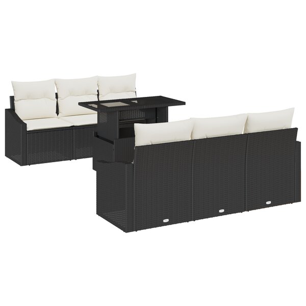 vidaXL Ensemble 7 pièces de canapé de jardin noir en poly rattan avec coussins