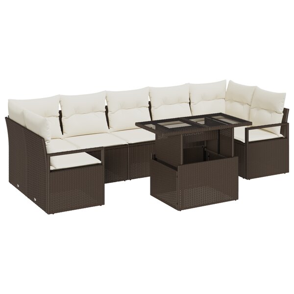 Set de Canapé de Jardin 8 Pièces avec Coussins Marron Rotin Poly