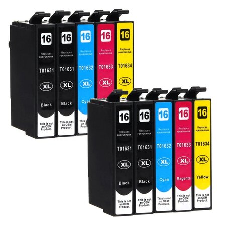 Pack de 10 cartouches compatibles t16 pour imprimantes epson