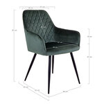Chaise de salle à manger à accoudoirs en velours vert avec pieds noirs