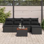 Ensemble de canapé de jardin 6 pièces avec coussins noir rotin synthétique acacia
