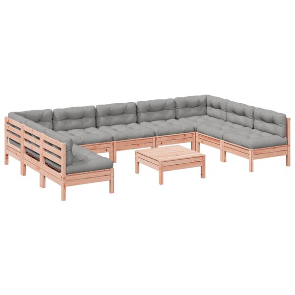 vidaXL Salon de jardin avec coussins 10 Pièces bois massif sapin douglas