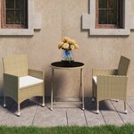 vidaXL Ensemble de bistro jardin 3 Pièces Résine tressée et verre trempé