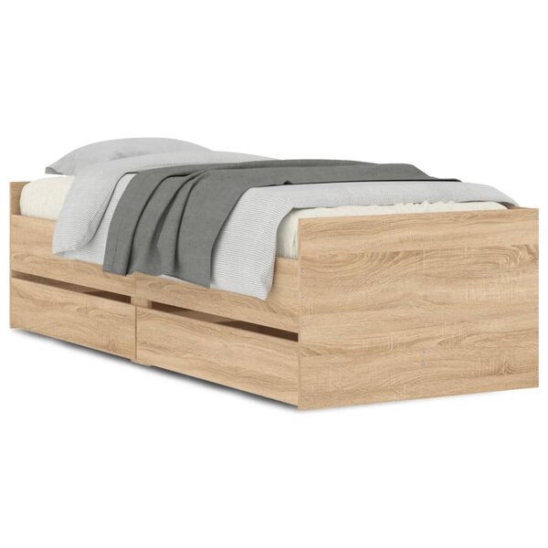 vidaXL Cadre de lit avec tiroirs sans matelas chêne sonoma 100x200 cm