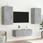 vidaXL Unités murales TV avec LED 4 Pièces gris béton bois d'ingénierie