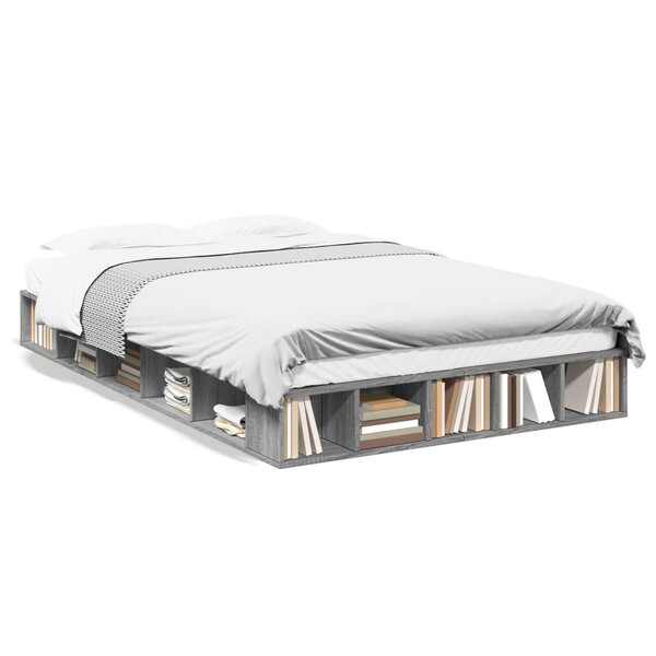 vidaXL Cadre de lit sans matelas sonoma gris 135x190 cm