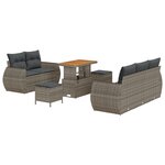 Ensemble de Canapé de Jardin de 8 Pièces Avec Coussins Gris Poly Rattan Acacia