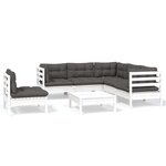vidaXL Salon de jardin 6 Pièces avec coussins blanc bois de pin