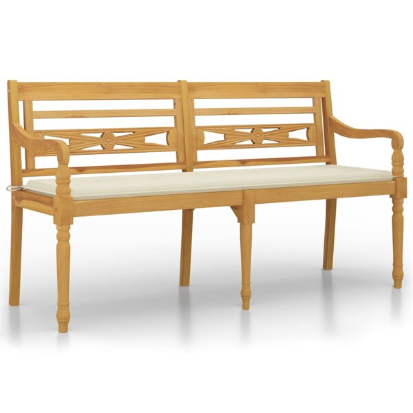 vidaXL Banc Batavia avec coussin crème 150 cm Bois de teck massif