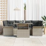 vidaXL Ensemble de canapé de jardin à 7 pièces avec coussins Gris clair en poly rattan