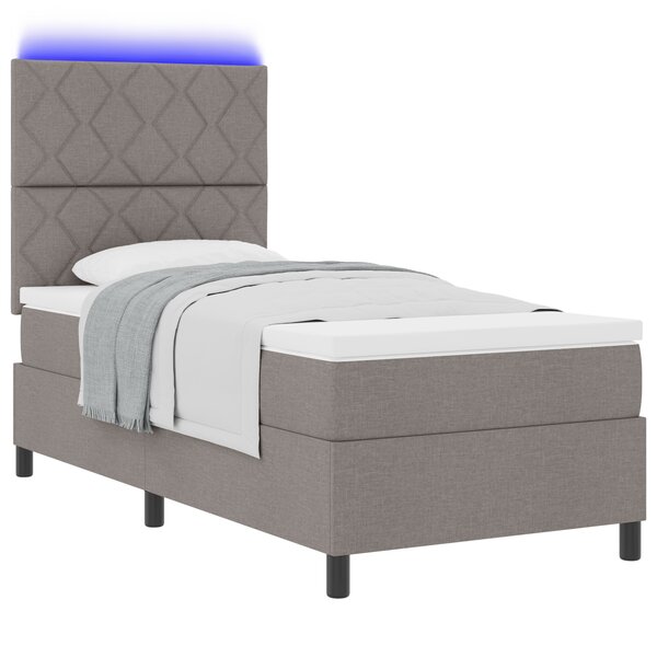 vidaXL Lit à Ressorts avec Matelas & LED Taupe 90x190 cm Tissu