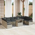 Ensemble de canapé de jardin vidaXL 11 pièces avec coussins Gris clair Poly Rotin