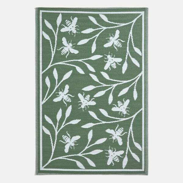 Tapis extérieur terrasse réversible - Tapis de jardin imperméable et résistant UV - Motif abeille - Vert - 180x120 cm - HOMESCAPES