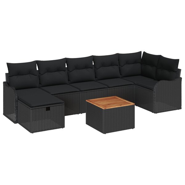 Ensemble de Canapé de Jardin 8 Pièces avec Coussins Noir Poly Rattan