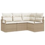 Ensemble de canapé de jardin 4 pièces avec coussins beige en rotin synthétique