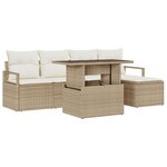 Canapé de jardin 6 pièces avec coussins beige en résine tressée