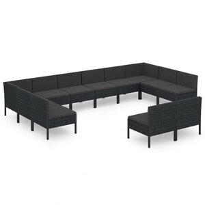 Salon de jardin meuble d'extérieur ensemble de mobilier 12 pièces avec coussins résine tressée noir 02_0015662