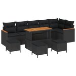 Ensemble de canapé de jardin de 10 pièces avec coussins Noir Polyrotin Acacia