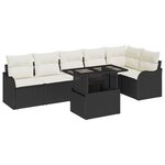 Canapé de jardin 7 pièces avec coussins en rotin poly noir