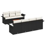 Ensemble de Canapés de Jardin 8 pièces avec Coussins Noir Poly Rattan Acacia