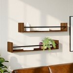 vidaXL Étagères murales avec barres 2 Pièces chêne marron 80x16x14 cm