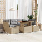 vidaXL Ensemble de salle à manger de jardin 7 pièces avec coussins Beige en poly rattan et acacia