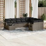 vidaXL Salon de jardin avec coussins 10 Pièces gris résine tressée