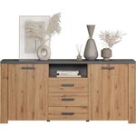 Buffet FOLLOW - Mélamine chêne artisan et gris ardoise - 2 Portes + 3 Tiroirs - 180 x 40 x 83 cm
