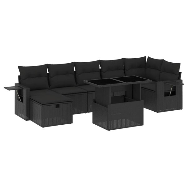 vidaXL Salon de jardin 8 Pièces avec coussins noir résine tressée