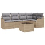 Ensemble de canapé de jardin de 6 pièces avec coussins en rotin synthétique noir