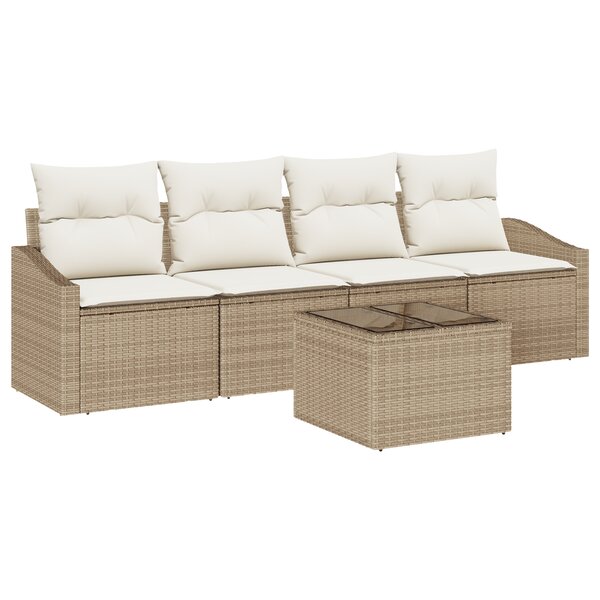 vidaXL Ensemble de 5 Canapés de Jardin avec Coussins Beige en Poly Rattan