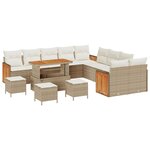 Ensemble de Canapé de Jardin 14 pièces avec Coussins Beige Rattan Acacia